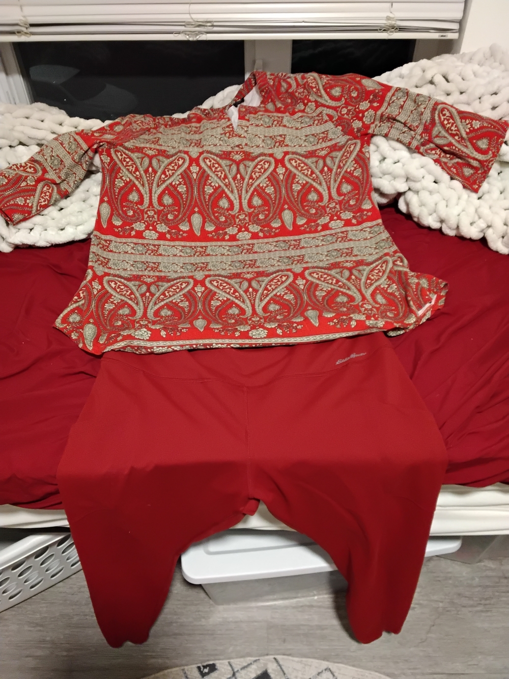 Eddie Bauer Red Paisley Top with Red Leggings